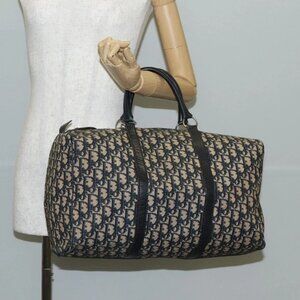 Christian Dior Trotter Canvas Boston Bag Navy Silver Auth